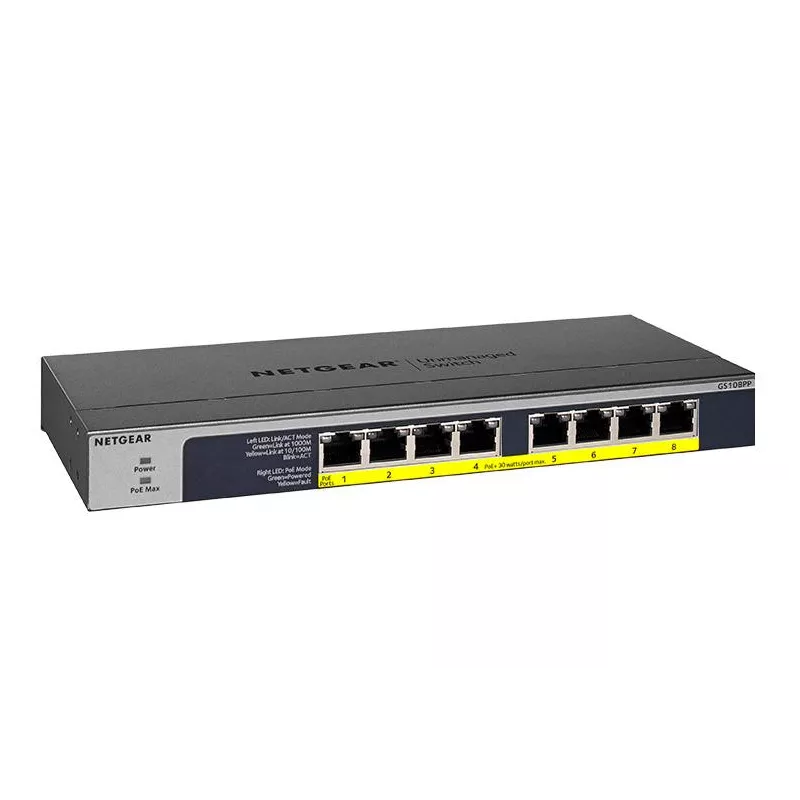 Netgear GS108PP Switch non manageable PoE+ haute puissance 8 ports Gigabit Ethernet avec technologie FlexPoE (123W)