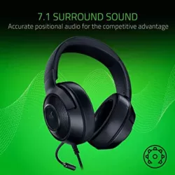 RAZER Kraken X Lite Noir - Casque Gaming filaire - Son Surround 7.1 - Cadre léger en Alu - Microphone cardioïde - PC, PS4…