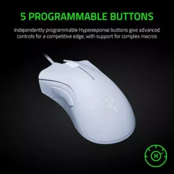 RAZER DeathAdder Essential blanche - Souris gaming filaire - forme ergonomique, 5 boutons programmables, 6400 DPI