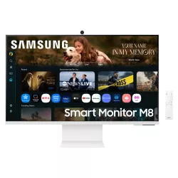 ECRAN 32 SAMSUNG Smart Monitor M8 Blanc 3840x2160 VA 4ms 400cd/m² 3000:1 Haut parleurs 2xHDMI 1XUSB-C 2xUSB Caméra 4K Pied…