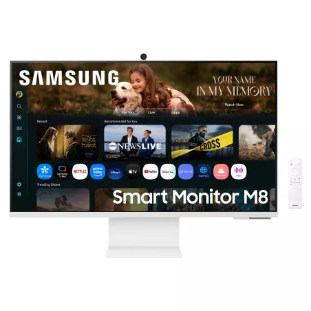 ECRAN 32 SAMSUNG Smart Monitor M8 Blanc 3840x2160 VA 4ms 400cd/m² 3000:1 Haut parleurs 2xHDMI 1XUSB-C 2xUSB Caméra 4K Pied…