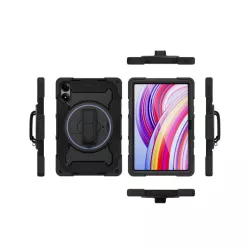 Coque arrière noire ultra renforcée plus sangle rotative & fonction Stand Designed for Samsung pour Galaxy Tab A11+…