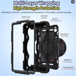 Coque arrière noire ultra renforcée plus sangle rotative & fonction Stand Designed for Samsung pour Galaxy Tab A11+…