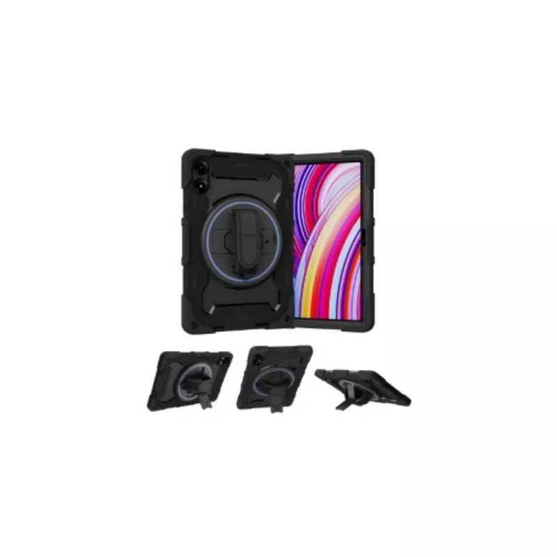 Coque arrière noire ultra renforcée plus sangle rotative & fonction Stand Designed for Samsung pour Galaxy Tab A11+…