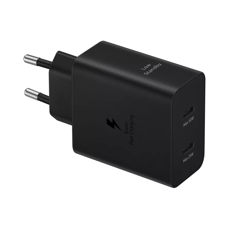 Chargeur secteur ULTRA RAPIDE DUO 50W ou 2 x 25W, GaN (avec câble 45W 1,8M Coloris Noir SAMSUNG EP-T5020XBEGEU