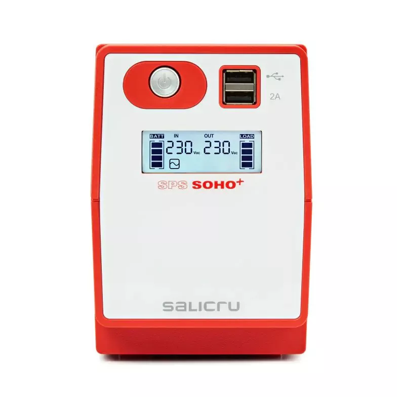 SALICRU Onduleur SPS 850 SOHO + Line-interactive 850VA 2USB 2prises Shuko/FR Protection surcharge avec charge APFC 647CA000003