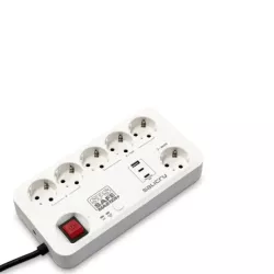 SALICRU Multiprises Parafoudre SPS.SAFE MASTER PLUS Blanc 6 prises Shuko/FR 13kA câble 1,4m fixation mur,syst rotatif 2 USB-C…