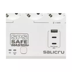 SALICRU Multiprises Parafoudre SPS.SAFE MASTER PLUS Blanc 6 prises Shuko/FR 13kA câble 1,4m fixation mur,syst rotatif 2 USB-C…