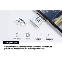CARTE MEMOIRE SAMSUNG 1TO MICRO SD EVO PLUS 2024 avec adaptateur SD classe 10 Lecture 160 Mo/s Ecriture 160 Mo/s MB-MC1T0SA/EU