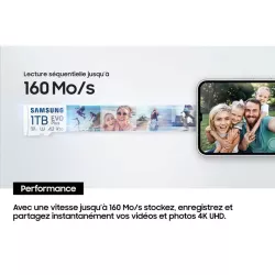 CARTE MEMOIRE SAMSUNG 256G MICRO SD EVO PLUS 2024 avec adaptateur SD classe 10 Lecture 160 Mo/s Ecriture 160 Mo/s MB-MC256SA/EU