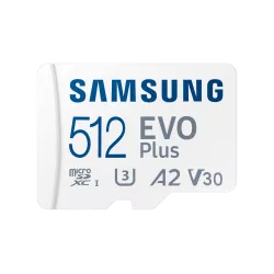 CARTE MEMOIRE SAMSUNG 512G MICRO SD EVO PLUS 2024 avec adaptateur SD classe 10 Lecture 160 Mo/s Ecriture 160 Mo/s MB-MC512SA/EU