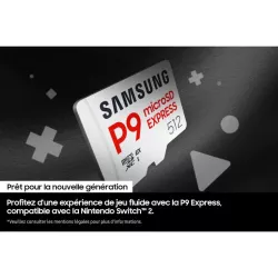Carte mémoire Samsung 256G Micro SDXC P9 express classe U3 V30 A1 PCIe Gen3.0x1 NVMe 1.3 Lecture SD Express 800 Mo/s UHS-I 90…