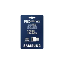 CARTE MEMOIRE SAMSUNG 128 Go MICRO-SD PRO Ultimate avec lecteur USB Classe 10 Lecture 200 Mo/s Ecriture 130 Mo/s MB-MY128SB/WW