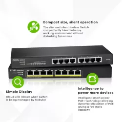 Zyxel GS1915-8 - Switch Smart hybrid - 8 x 10/100/1000 PoE 60 Watt 802.3at.