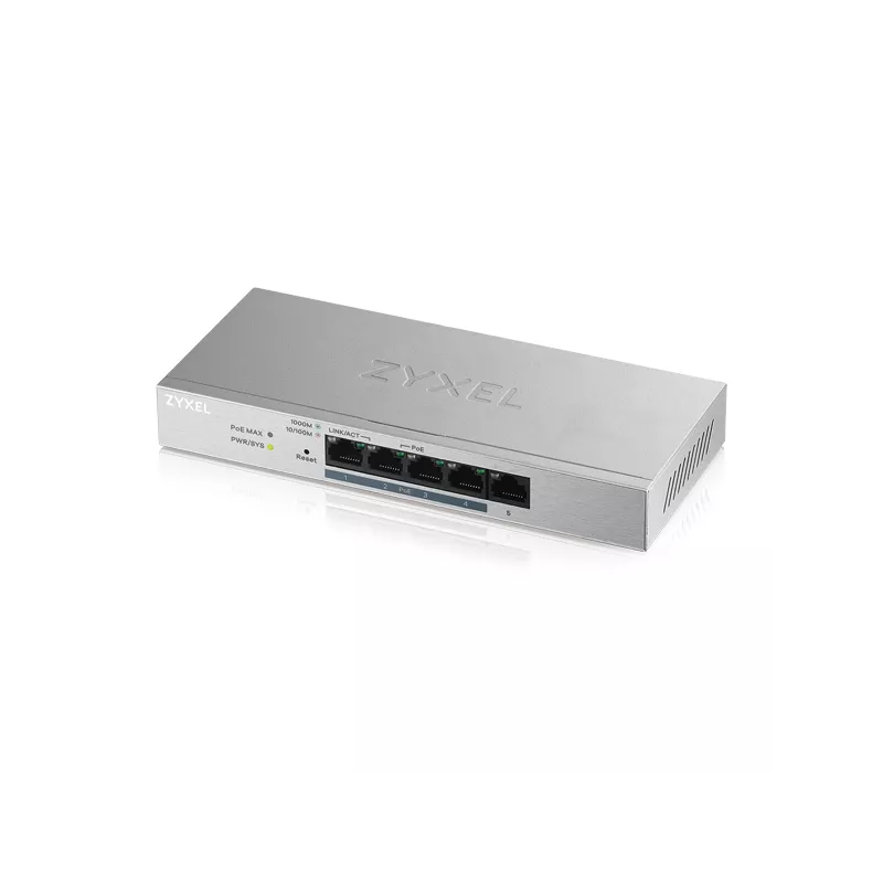 Zyxel GS1200-5HP V2- Switch Smart Administrable 4ports Gbps RJ45 PoE+ 1port Gbps RJ45 - budget PoE 60W non rackable - fanless