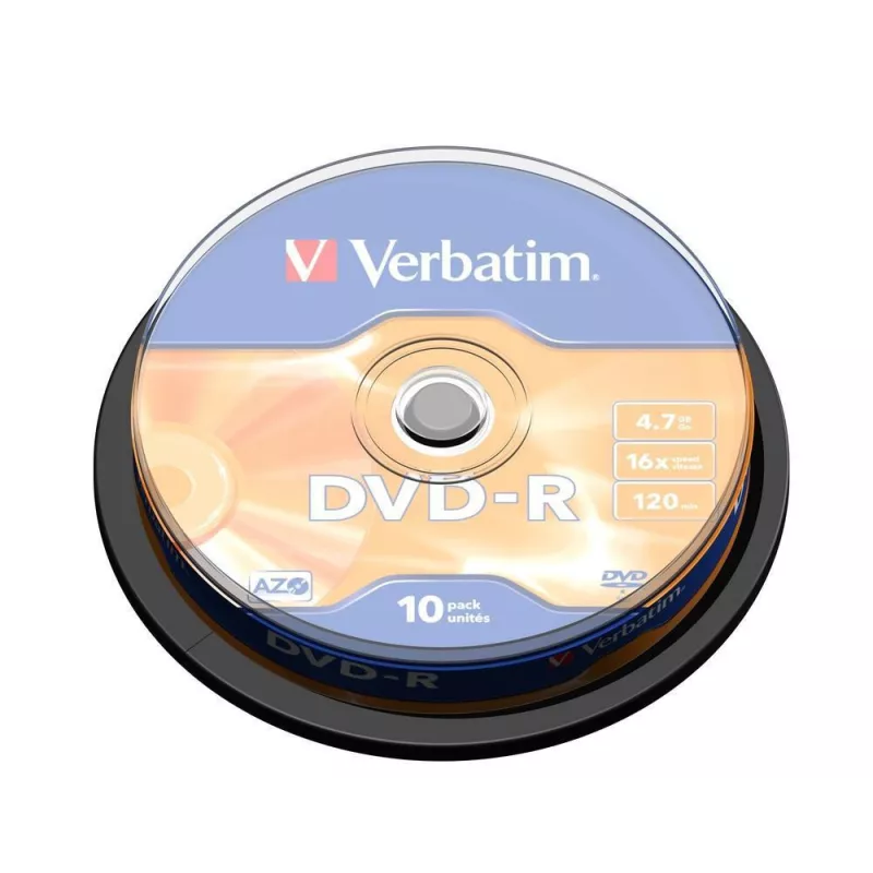 DVD-R AZO VERBATIM 4.7GB 16X MATT SILVER SURFACE SPINDLE DE 10