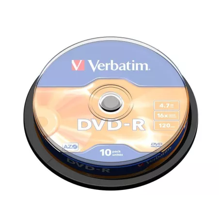 DVD-R AZO VERBATIM 4.7GB 16X MATT SILVER SURFACE SPINDLE DE 10