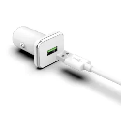 WE Bundle chargeur allume-cigare + câble Lightning 1.5m - chargeur 1USB 3.6A - 18W - câble détachable & torsadé - Blanc