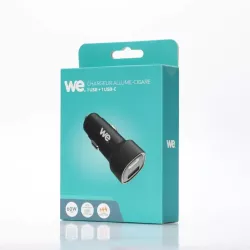 Chargeur allume-cigare WE - 1 ports USB et 1 port USB-C - 60W max - Protocole PPS - Noir