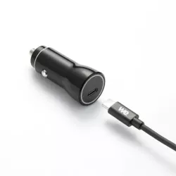 WE Chargeur allume-cigare 1 port USB-C - 20W/3A - avec câble USB-C/USB-C torsadé 1.50m - noir
