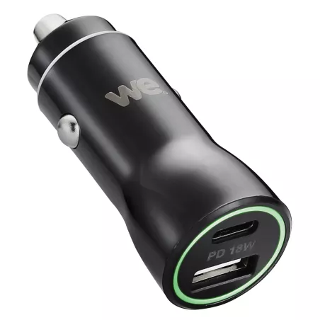 Chargeur allume-cigare WE - 2 ports USB (1 USB-A 5V/2,4A et 1 USB-C V/3A), Total (USB-A+C) 5V/3A pour smartphone, GPS, etc...