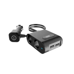 Chargeur de voiture WE - 90W Max 2 prises allume cigare adaptateur + 2 Ports USB 2.4A pour smartphone tablette, PC, GPS et…