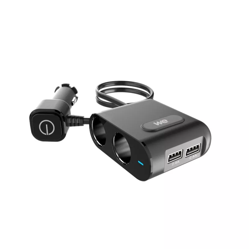 Chargeur de voiture WE - 90W Max 2 prises allume cigare adaptateur + 2 Ports USB 2.4A pour smartphone tablette, PC, GPS et…