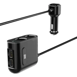 Chargeur de voiture WE - 90W Max 2 prises allume cigare adaptateur + 2 Ports USB 2.4A pour smartphone tablette, PC, GPS et…