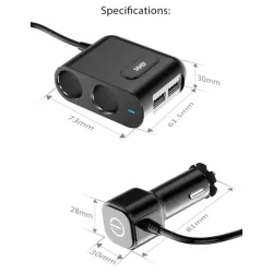 Chargeur de voiture WE - 90W Max 2 prises allume cigare adaptateur + 2 Ports USB 2.4A pour smartphone tablette, PC, GPS et…