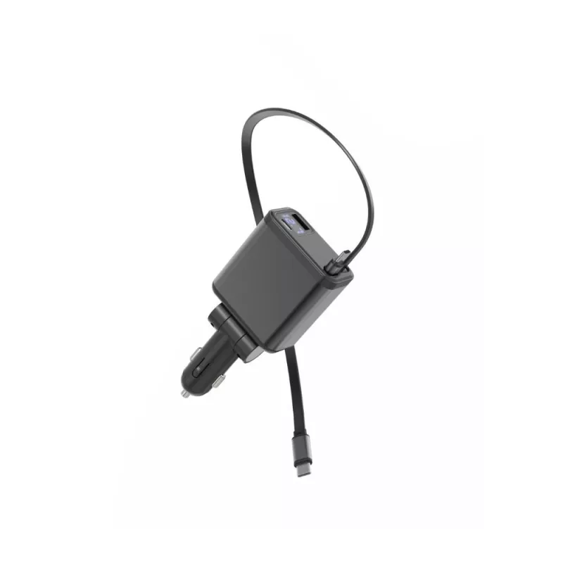 Chargeur allume cigare inclinable WE - 2 câbles USB-C rétractables 0,7m, 1 port USB-C et 1 port USB - 85W max