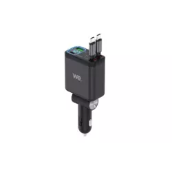 Chargeur allume cigare inclinable WE - 2 câbles USB-C rétractables 0,7m, 1 port USB-C et 1 port USB - 85W max