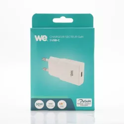 Chargeur secteur WE GaN 1 port USB-C - Format super slim - 30W - PPS - Blanc