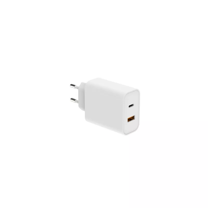 Chargeur secteur WE 1 Port USB + 1 Port USB-C, Total 65W, Power Delivery, coloris blanc.