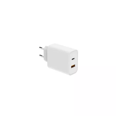 Chargeur secteur WE 1 Port USB + 1 Port USB-C, Total 65W, Power Delivery, coloris blanc.