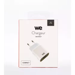 Chargeur secteur 1 USB 2.4A 12W, coloris blanc