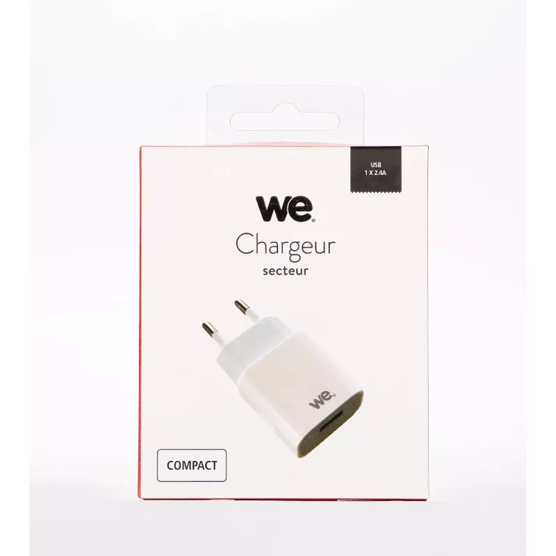 Chargeur secteur 1 USB 2.4A 12W, coloris blanc