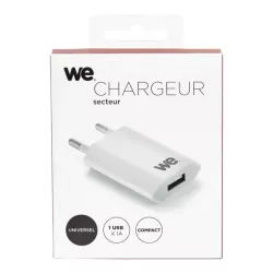 Chargeur secteur 1 USB 1A total 5W blanc design plat