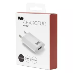 Chargeur secteur 1 USB 1A total 5W blanc design plat