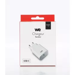 Chargeur secteur de la marque WE 1 Port USB-C 5V/3A, 9V/2A, 12V/1.5 Power Delivery, alimentation de 18W Mince, léger et…