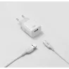 Bundle chargeur secteur + câble Chargeur 1 USB+1 Câble USB/USBC Sortie max 2.4A total 12W / version USB 2.0 blanc