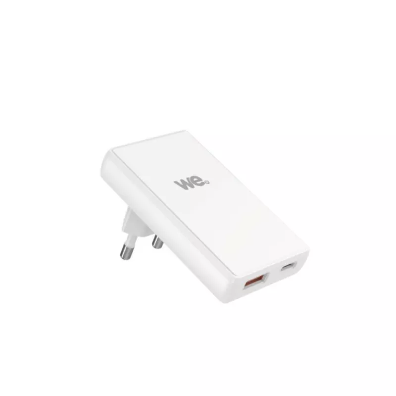 Chargeur secteur WE GaN 1 port USB-C + 1 port USB - 45W max - format L slim - Blanc