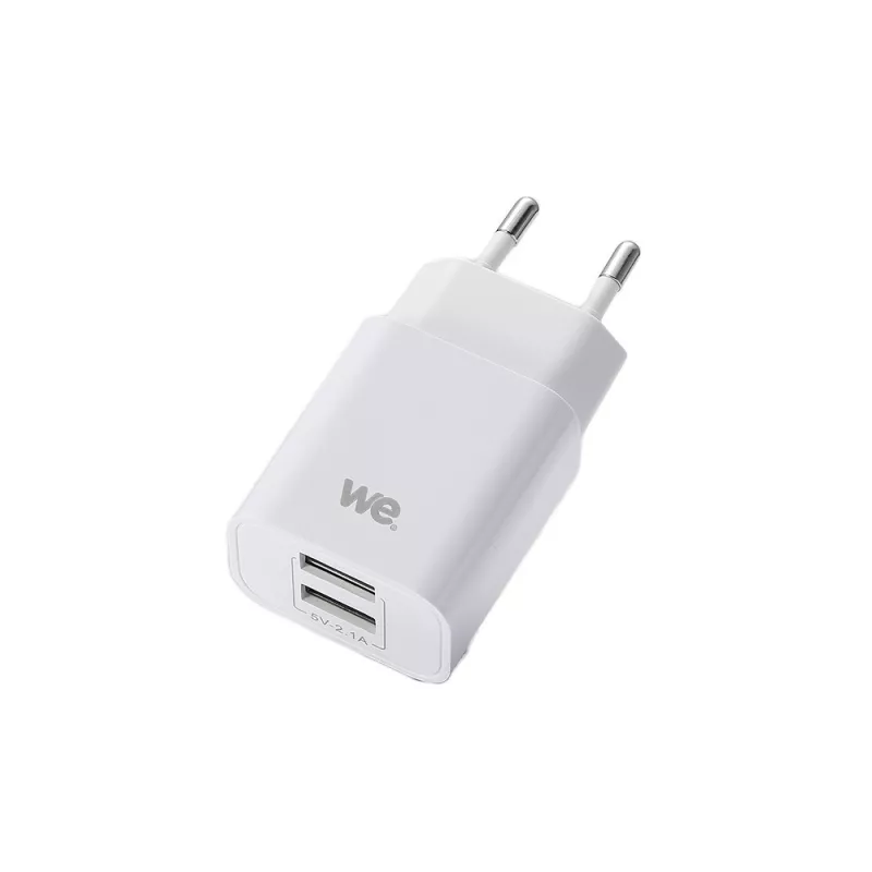 Chargeur secteur WE 2 Ports USB-A Chargeur Mural (5V/2.1A Max) 10W, coloris blanc