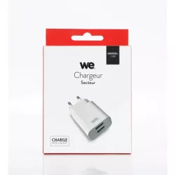 Chargeur secteur WE 2 Ports USB-A Chargeur Mural (5V/2.1A Max) 10W, coloris blanc