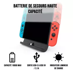 Batterie de secours pour Nintendo SWITCH - 10000mAh - 1 USB + 1 USB-C 3.1A - charge par micro USB