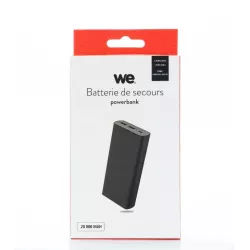 Batterie de secours 20000mAh 3 ports - 1 port USB-C + 2 ports USB A - 15W - câble USB/USB-C 20cm inclus - noir