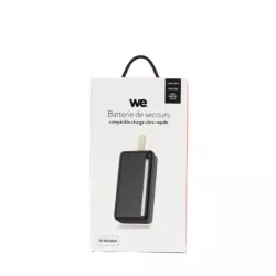 Batterie de secours 30000mAh 3 ports - 1 port USB-C + 2 ports USB A - fast charge 18W/20W - câble USB/USB-C 20cm inclus - noir