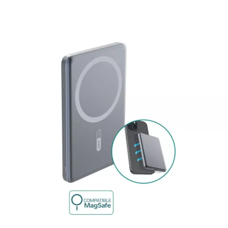 Batterie de secours 5000mAh - Compatible MagSafe - Format super slim - 1 port USB-C - 15W en induction - 20W en charge filaire