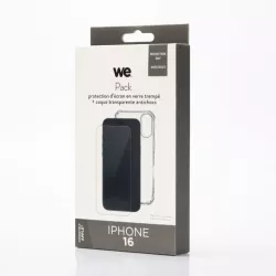 WE PACK verre trempé et coque de protection transparente APPLE IPHONE 16