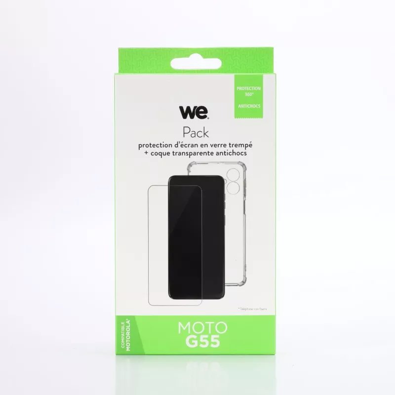WE PACK verre trempé et coque de protection transparente MOTOROLA MOTO G55 5G