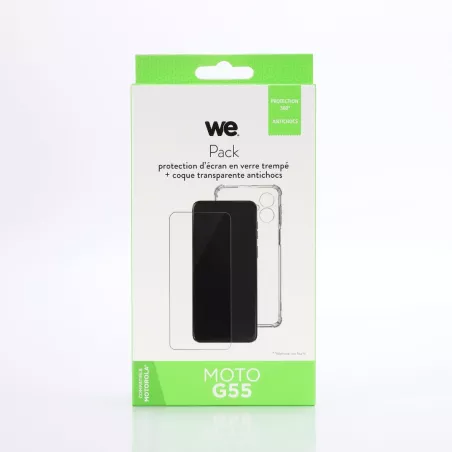 WE PACK verre trempé et coque de protection transparente MOTOROLA MOTO G55 5G